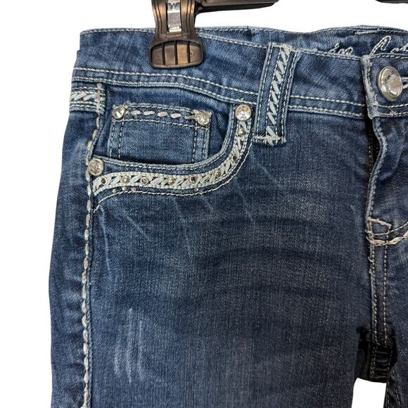 Grace In La Jeans Womens 7/27 Blue Denim Stretch Beaded 5-Pockets Boot Cut Leg - Picture 4 of 16